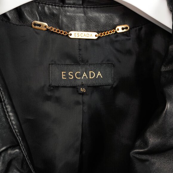 Escada Luloo Black Leather Ruffle-Trim Jacket - Picture 7 of 10